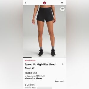 Lululemon Speed Up High-Rise Lined Short 4" almost new